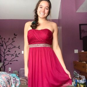 Burgundy strapless formal dress